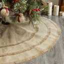 Ivenf Christmas Tree Skirt, 48 inches Natural Burlap Jute Plain with Tassels, Rustic Xmas Holiday Decoration