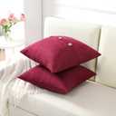 FUTEI Burgundy Linen Decorative Throw Pillow Covers 20x20 Inch Set of 2, Square Cushion Case with Vintage Button/Zipper,Modern Farmhouse Home Decor for Couch,Bed