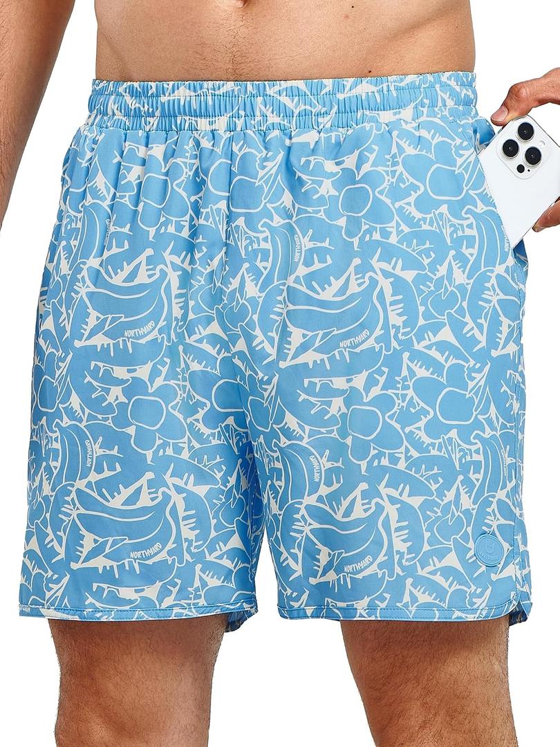 NORTHYARD Mens Swim Trunks 5" Beach Swim Shorts Quick Dry Bathing Suit with Mesh Liner Packable (Blue, M)