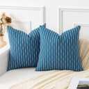 Kevin Textile Linen Pillow Covers 24x24 Inch Set of 2, Boho Woven Texture Decorative Pillow Cover, Burlap Pillow Shams for Couch Living Room Bedroom, A-navy Blue