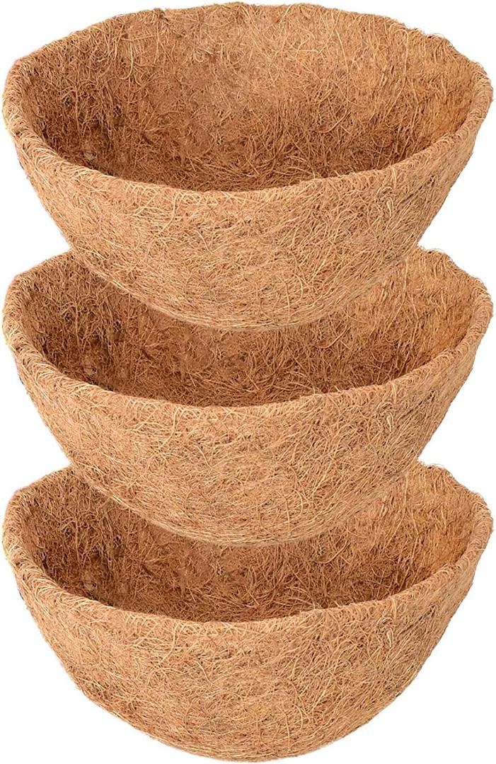 Legigo 3 Pack 12 Inch Hanging Basket Coco Liners Replacement, 100% Natural Round Coconut Coco Fiber Planter Basket Liners for Hanging Basket Flowers/Vegetables