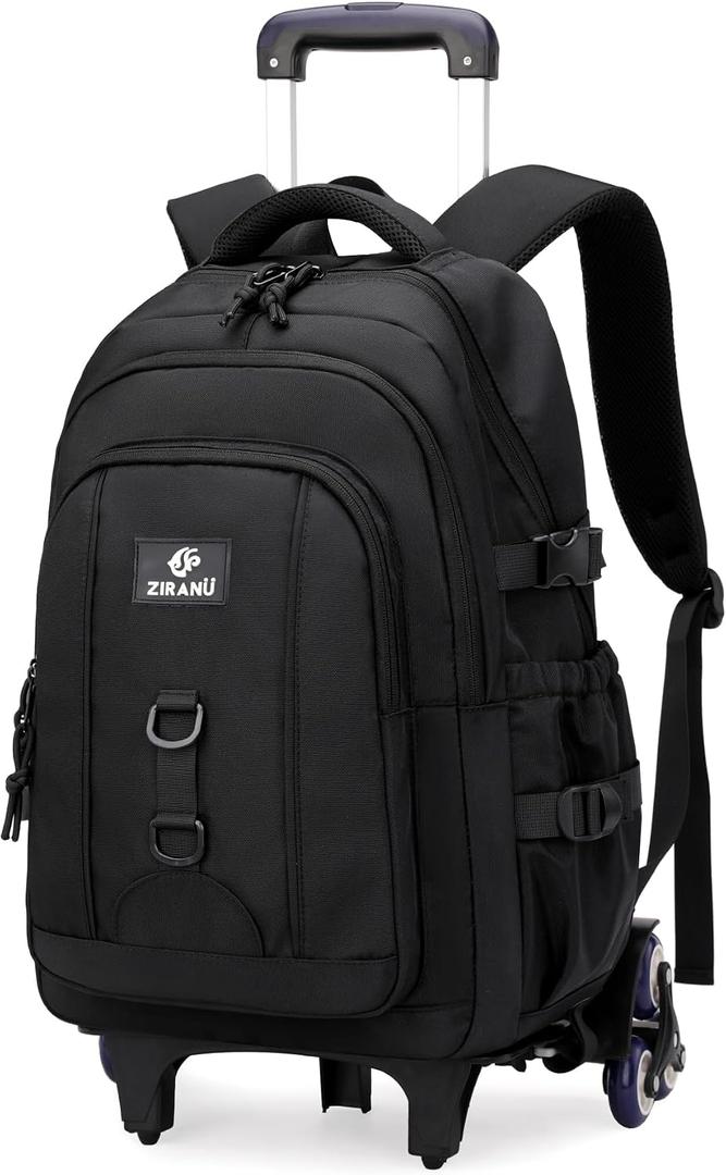 18" Black Boys Backpack with 6 Wheels, Carry-on Rolling Kids Backpack for School Boys, Black