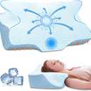 Anvo Cervical Pillow for Neck Pain Relief, Memory Foam Pillows for Neck and Shoulder Pain, Orthopedic Ergonomic Design for Sleeping, Suitable for Side Back and Stomach Sleeper, Cyan Soft (SOFT - Queen(24.01 x 15.9 x 5.1/4.6)Inch)