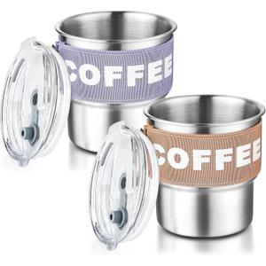 2 Stainless Steel 400ml Coffee Mugs with Lids Portable Coffee Travel Mug Reusable Coffee Mugs