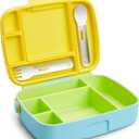 Munchkin Lunch Bento Box for Kids and Toddlers, Includes Stainless Steel Utensils, BPA-Free, 18 Months and Up, Blue/Green/Yellow