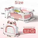 BUNWAG Baby Bathtub, Collapsible Newborn Bathtub for Infant to Toddler with Soft Cushion and Thermometer,Portable Travel Newborn Tub with No-Slip Feet, Baby Shower Gifts, 0-12 Months Baby Bath, Pink