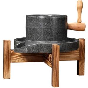 Natural Handmade Bluestone Mill/Grinder with Wooden Stand Used for Food, Grains, Spices(7.87inx11.8in)