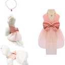 Summer Girl Dog Dress, Dog Silk Tulle Dress, Cute Princess Dogs Dresses with Bow, Lace Pet Birthday Party Outfit Puppy Tutu for Small Dogs, Fancy Puppy Clothes for Chihuahua Teacup Yorkie (X-Large, Pink)