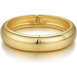 14K Gold Chunky Bangle Bracelet for Women Gold Plated Waterdrop Round Wrist Hinged Cuff Open Wide Bracelet Women Jewelry Gift