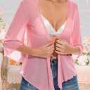 Women's Short Cardigan Bolero Shrug Sheer Tie Front Top 3/4 Sleeve Jacket for Dress 2026 (Pink, M)