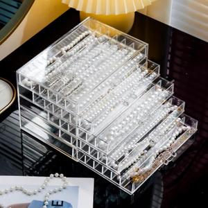 Necklace Box Tray with 5 Clear Drawers, Dustproof Necklaces Holder Storage Display Case, Necklace Tray Drawer for Pendant Suitable for Women and Girls (Transparent)