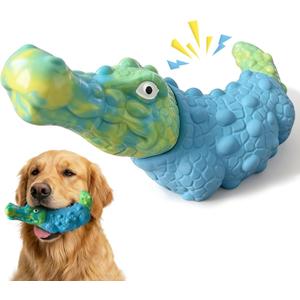 Dog Chew Toys for Aggressive Chewers, Tough Alligator Dog Toy, Rubber & Durable Nylon, Squeaky Toy for Small, Medium, Large Breeds, Teeth Cleaning, Interactive Dog Toy