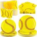 durony 144 Pieces Softball Paper Plates and Napkins Dinnerware Set Softball Birthday Party Tableware Supplies Includes Paper Plates Napkins Forks Serve 24 for Sports Party Supplies