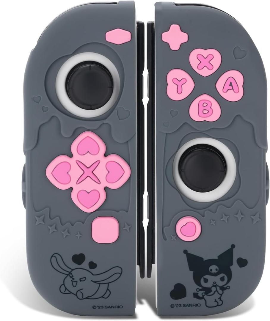 Kuitmor Silicone Protective Shell Compatible with Joy con of Switch 2017/OLED, Soft Silicone Cover Case, Anti-Scratch Protective Case for Switch 1/OLED Controllers (Black Kuromi)