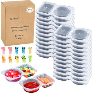 24 Pcs reusable snack containers with Lids, snack containers for kids adults10 Forks, snack pack containers - Lightweight and Stackable, Microwaveable/refrigerator safe