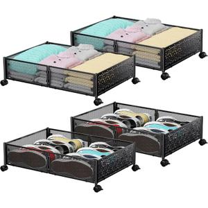 Under Bed Storage, Under the Bed Storage Containers with Wheels, Under Bed Shoe Storage Organizer Drawer for Bedroom Clothes Shoes Blankets -4Pack (4 Pack(15.723.6"), Black)