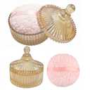 Extra Large Body Powder Puff and Container - Vintage Glass Dusting Powder Container with Soft Puff for Women & Girls (5.9x5.9x5.9 IN)-GRB010-Amber