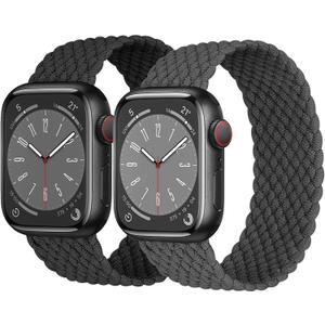 2 Pack Braided Solo Loop For Apple Watch Band 40mm 41mm 42mm 44mm 45mm 46mm 38mm 49mm Ultra 3 2 Women men,Stretchy Woven Nylon Elastic Strap Wristbands For iWatch Series 11/10/9/8/7/6/5/4/3/SE 2/SE 3 (Black Space Gray)