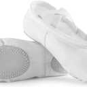 Canvas Ballet Shoes for Girls, Dance Practice Slippers Split Soft Leather Flat Shoes(Toddler/Little Kid/Big Kid) (White)