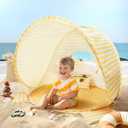 Tiny Land Baby Beach Tent  Pop Up Baby Tent with UV Protection, Portable Baby Beach Essentials, 35.4"x27.6"x31.5" Sun Shelter for Infants, Baby Summer Outdoor Use (Pastel Yellow Stripes)