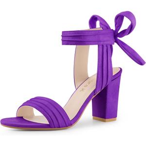 Allegra K Women Open Toe Ankle Tie Back Chunky Heel Sandals (Purple, 12)