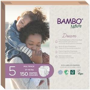 Bambo Nature Premium Eco-Friendly Baby Diapers, Size 5 (27-40 Lbs), 150 Count (6 Packs of 25)