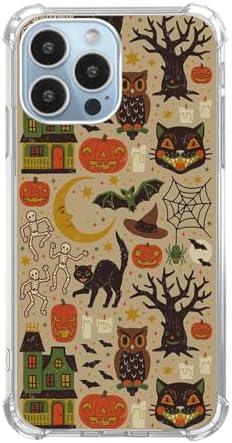 Qivtpjkrin Vintage Halloween Design Phone Case for iPhone 13 Pro, Hippie Cat Skull Pumpkin Pattern Cover for Girls Boys for iPhone 13 Pro, Unique Trendy TPU Bumper Cover Case