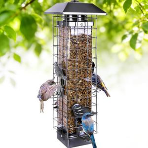 Squirrel Proof Bird Feeders for Outdoors, Metal Wild Bird Feeder for Outside Hanging, 4 Ports Perches, 3LB Large Capacity(Gray)