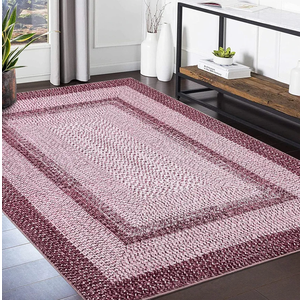 Washable Area Rug for Living Room Indoor Mats for Entryway Soft Bedroom Rug Non Slip Modern Braided Print Area Rug Farmhouse Throw Rugs Low Pile Stain Resistant Carpet 48x72 inch Pink