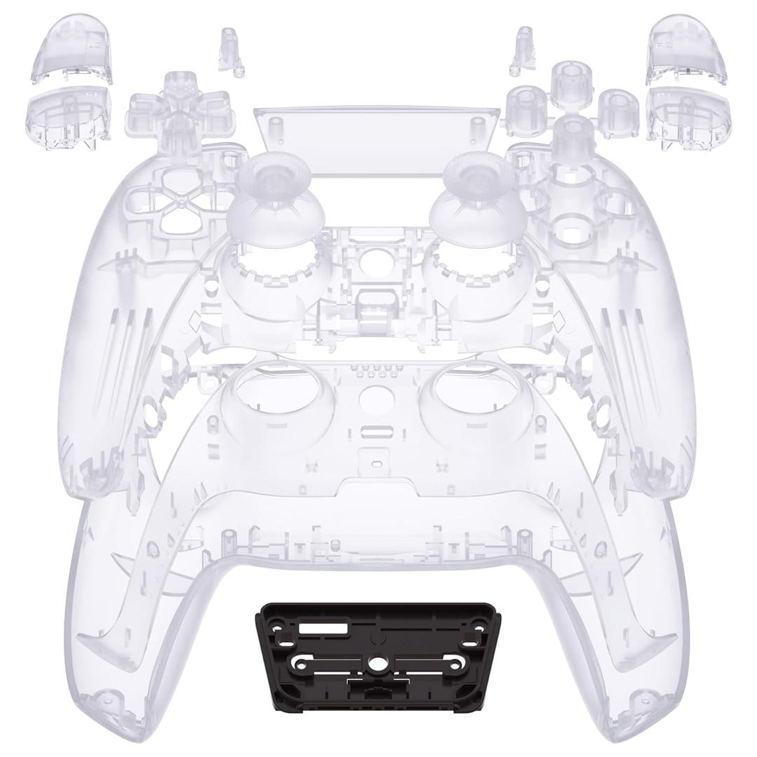 eXtremeRate Full Set Shell with Buttons Touchpad Cover, Clear Custom Replacement Decorative Trim Shell Front Back Plates Compatible with p s 5 Controller BDM-010 020 - Without Controller