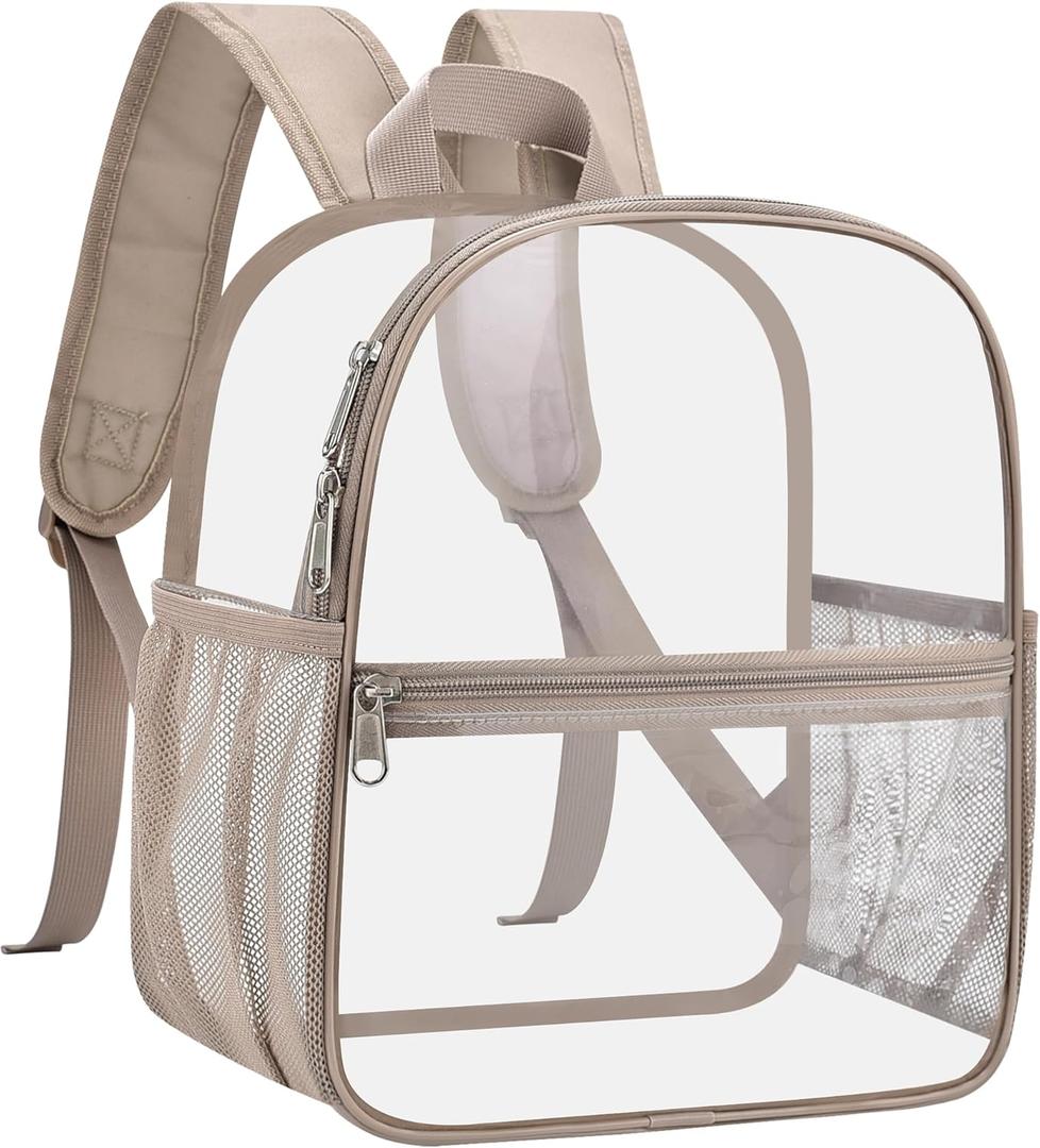 Oraben Clear Backpack for Stadium Events Clear Stadium Backpack 12x6x12 Bag Transparent Bookbag (Khaki)