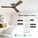 WINGBO 48 Inch Flush Mount DC Ceiling Fan without Lights, 3 Carved Wood Blades, 6-Speed Noiseless Reversible DC Motor, Hugger Ceiling Fan No Lights in Graphite Finish with Gray Blades, ETL Listed