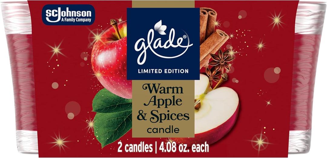 Glade 1-Wick Scented Candle Jar, Warm Apple & Spices, Air Freshener Infused with Essential Oils, 4.08 Oz, 2 Count