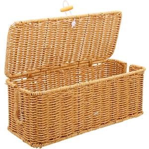 Cable Management Box, Handmade Imitation Rattan Cord Cable Organizer, Open Slots Cords Hider Box Cord Basket Under Desk Cord Organizer for Computer Router USB Hub & Power Strip