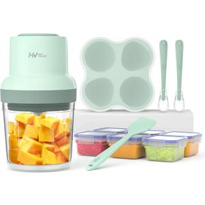 HEYVALUE Baby Food Maker, 13-in-1 Baby Food Puree Blender for Baby Food, Fruit, Vegatable, Meat, with Food Containers, Baby Food Processor Freezer Tray, Silicone Spoons, Silicone Spatula(Light Green)