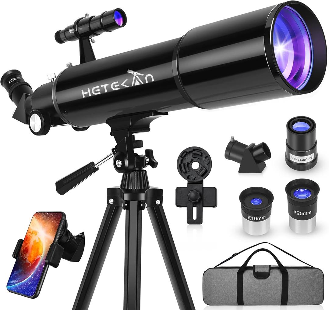 Telescope, Telescopes for Adults Astronomy, 80mm Aperture High Powered Refractor Telescope for Kids & Beginners, Magnification 180X, for Moon Observation with Phone Adapter & Carrying Bag