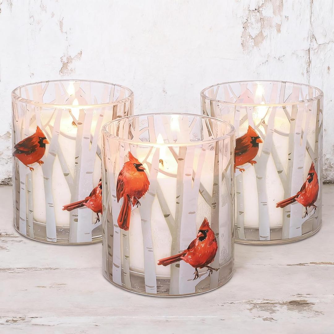 Cardinal Scented Candles 6.5oz Berry Aromatherapy Soy Wax Votive Candles, Long Lasting Burn Time Scented Candle, Thanksgiving Juneteenth Christmas Gifts, Valentine's Day Farmhouse Decor, Set of 3