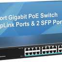 24 Port Gigabit PoE Switch with 2 Uplink Gigabit & 2 SFP Ports, 24-Port Ethernet PoE Switch Unmanaged w/ 320W High Power, Support IEEE802.3af/at, VLAN, Rack-Mount, Sturdy Metal Housing