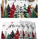 Merry Christmas Placemats Set of 6, Red Green Plaid Pine Tree Heat Resistant Washable Table Place Mats White Snowy Forest Winter Table Linens Party Holiday Decor for Kitchen Dining Outdoor Indoor (18x12 inch x6 pcs)