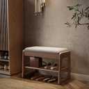 Small Shoe Bench with Cushion,2 Tiers Shoe Rack Bench with Flip-Top Storage,Wood Shoe Rack for EntrywayWalnut,23.62"