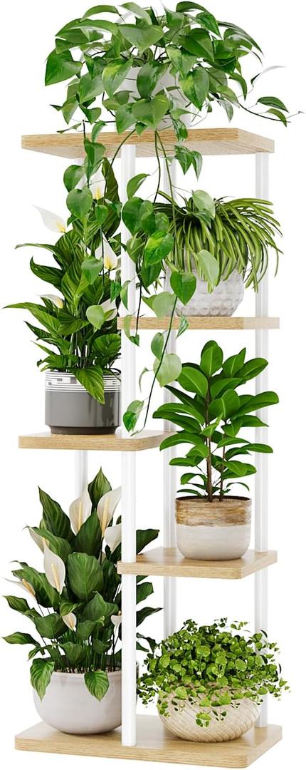 Bamworld Tall Plant Stand Indoor 6 Tier Plant Shelf for Multiple Plants, Tiered Flower Pot Stands for Patio Garden Balcony Living Room Bedroom