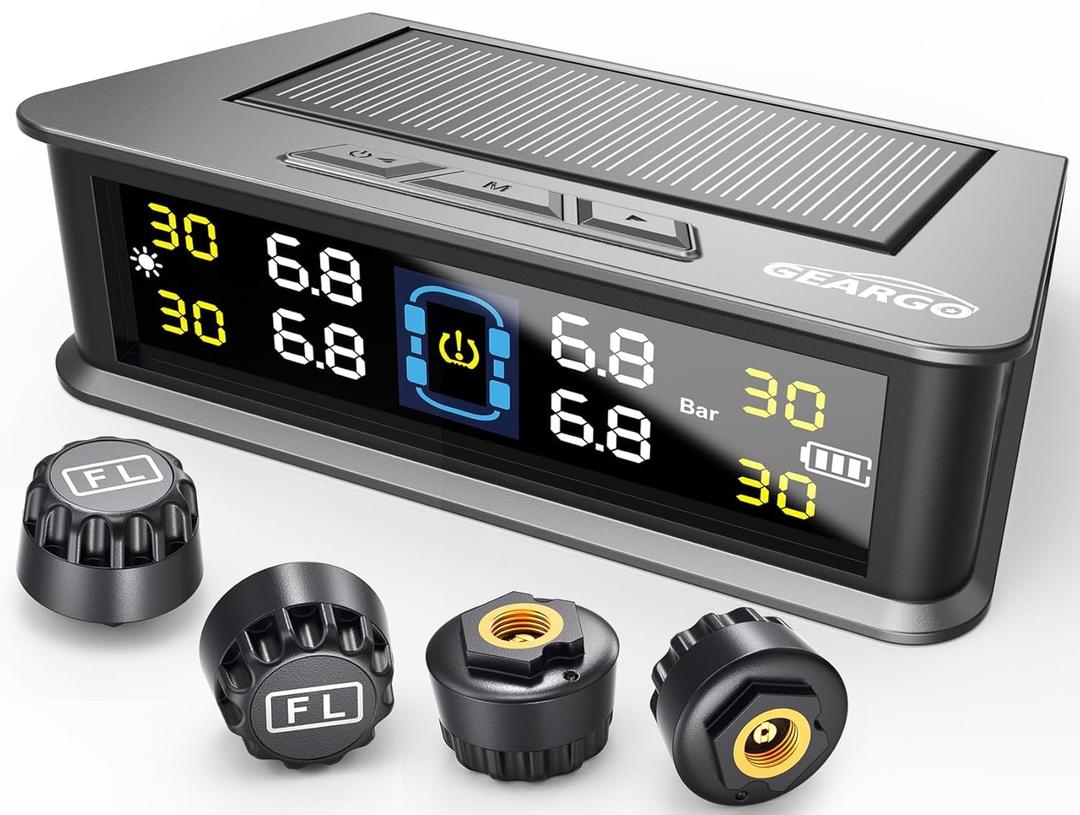 RV Tire Pressure Monitoring System,0-99 PSI Tire Pressure Monitor System with Solar Charger,RV TPMS with 4 Sensors&6 Alarm Modes