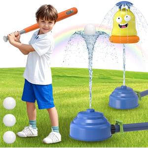 Water Sprinkler Baseball Toy, 360 Rotating Spray Water Play Game, Funny Emoticons Water Splashing Toy for Kids Outdoor, Summer Backyard Lawn Pool Party Fun for Boys Girls (Yellow)