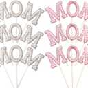 Mom Cake Card 12 Pcs, MOM Birthday Cakes Topper Pearl Rhinestones Ornament for Mother's Day Birthday