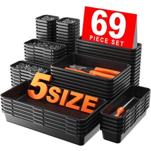 More Larger SizeA-LUGEI69Pcs5 Size Tool Box Organizer Tray Divider Set, Black Desk Drawer Organizer, Garage Organization and Storage Toolbox for Rolling Tool Chest Cart Cabinet WorkBench Parts