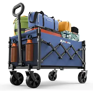 Folding Wagon Cart with Wheels, 220lbs Utility Wagon Cart, Blue