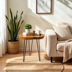 Live Edge Side Table, Natural Edge Wood End Table About 16" W x 14" D x 17" H Unique Natural Wood Table for Living Room, Bedroom, Decor (Medium)