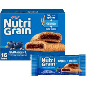 Nutri-Grain Breakfast Bars, Made with 10g Whole Grains, Kids Snacks, Blueberry, 20.8oz Box (16 Bars) (EXP 11/14/26)