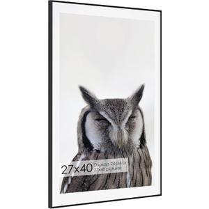 27x40 Metal Picture Frame with 24x36 Mat, Brushed Aluminum Finish, Tempered Glass Front, and Attached Hanging Hardware - Versatile Wall Display Frames for Vertical or Horizontal Orientation(Black,