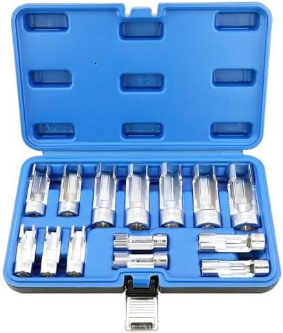 DPTOOL 3/8" 1/2" Drive Diesel Injector Fuel Line Socket Wrench Set, Metric 8-22mm Flare Nut Socket Set, 14 piece 5-Point Avoid Wire Nut Socket for Wired Temperature Sensor, Thermo Switch, etc